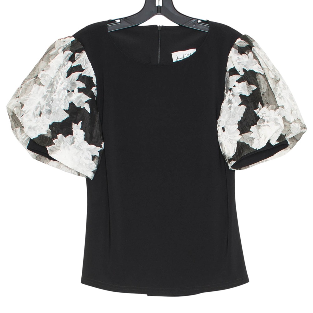 Joseph Ribkoff Top Floral Lace Puff Sleeve Stretch Romantic Feminine Black 6